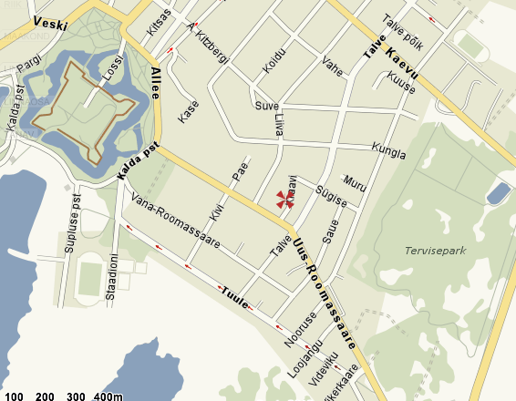 Kraavi 1 in the garden district of Kuressaare. Map: OpenStreetMap.